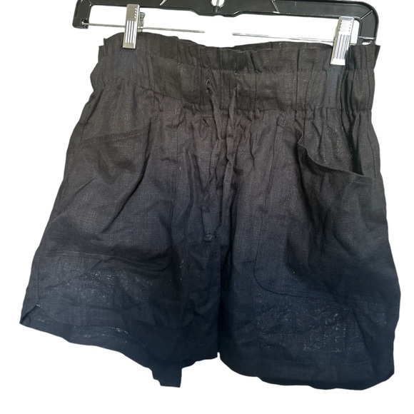 Paper Bag Waist Drawstring Multiple Pockets Curved Hem Casual Linen-Blend Short - Picture 14 of 16